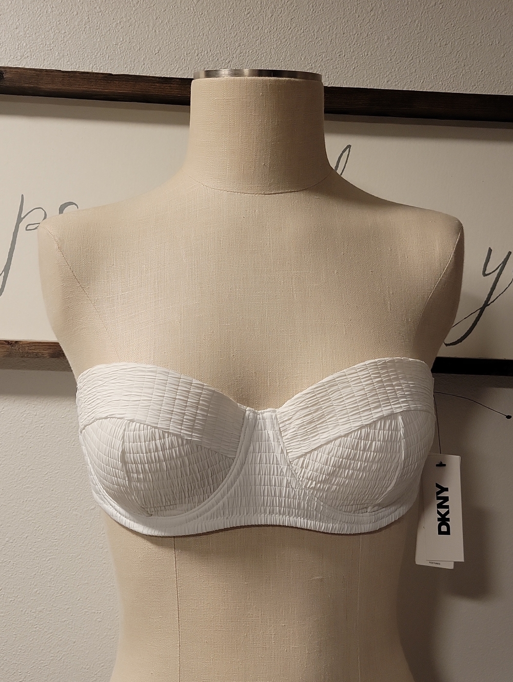DKNY White Strapless Bandeau Bikini Top